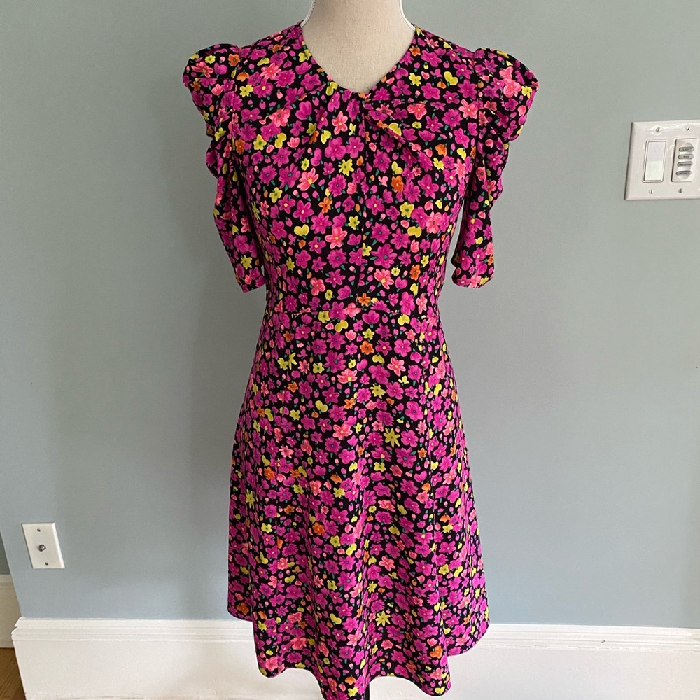 Kate Spade Neon Floral Dress - Puffed Sleeves